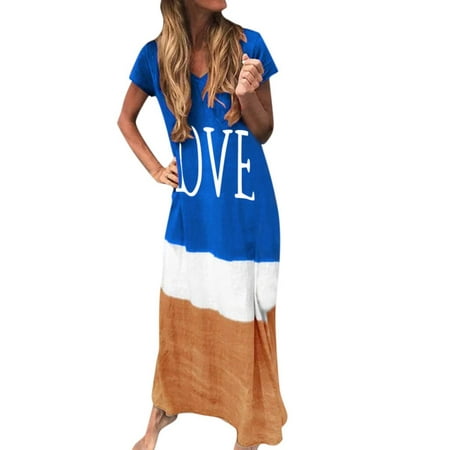 

Maternity Dress White Dress Women Women Oversized Daily Tie-dyed Color Block Baggy V Neck Short Sleeve Maxi Dress Prom Dresses for Women Womens Tops Dressy Casual on Clearance Blue XL