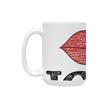 

Lifestyle Decor Hand Drawn Vintage Bon Jour Quote with Female Lips French Good Day Image Black Red Ceramic Mug (15 OZ) (Made In USA)