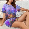 thumbnail image 4 of Wukai Colorful Purple Cosmos Flower Print Women's Pajama Set - Short-Sleeve Top and Shorts with Elastic Waistband and Pockets for Loungewear, Yoga, and Casual Wear-4X-Large, 4 of 6