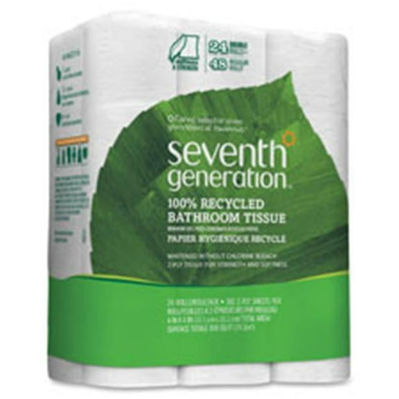 Seventh Generation SEV13738CT 24-Roll Recycled Bath Tissue, 100 Pocket - White
