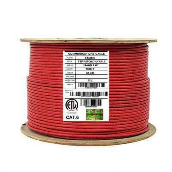 Infinity Cable CAT6 F/UTP 4 Pairs 26AWG Patch Cable CM 100% Pure Copper, 1000 Ft. Bulk Cable Reel, Red