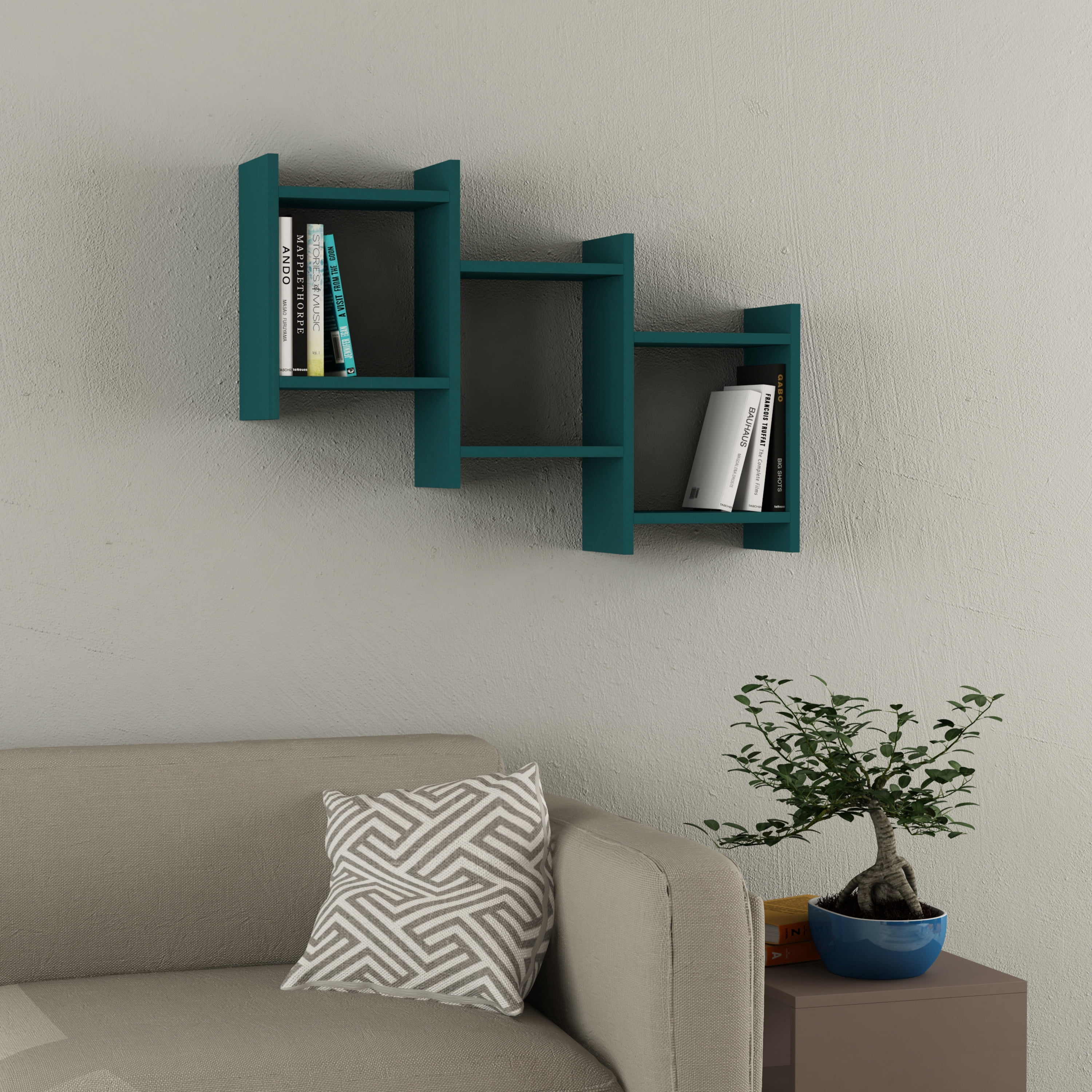 Ada Home Decor Furniture 35.83" 2 Tier Petrol Blue Wilwood Modern Wall Shelf