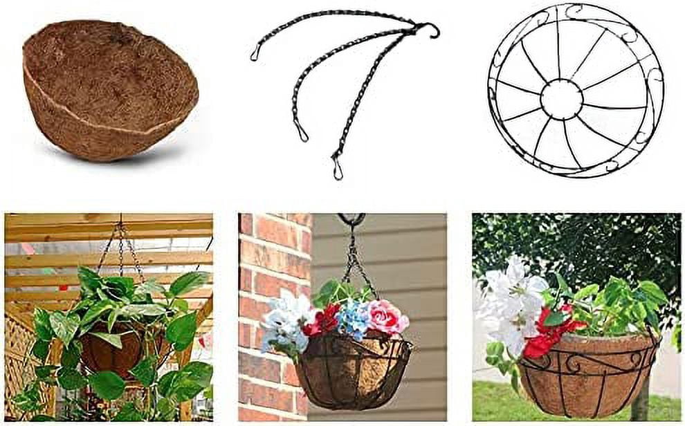 Ashman Online, Metal Hanging Planter Basket, Indoor Outdoor Watering Hanging Baskets, Black Color, (2Pack)