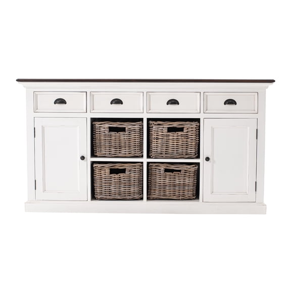 NovaSolo Halifax Accent Mahogany Wood Buffet with 4 Basket Set in White