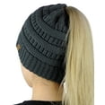 thumbnail image 3 of C.C BeanieTail Soft Stretch Cable Knit Messy High Bun Ponytail Beanie Hat, Dk Melange Gray, 3 of 3