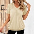 thumbnail image 4 of T-Shirt for Women V Neck Short Sleeve Casual Loose Fit Solid Pleated Front Lightweight Soft Breathable Summer Loungewear Daily Top, 4 of 6