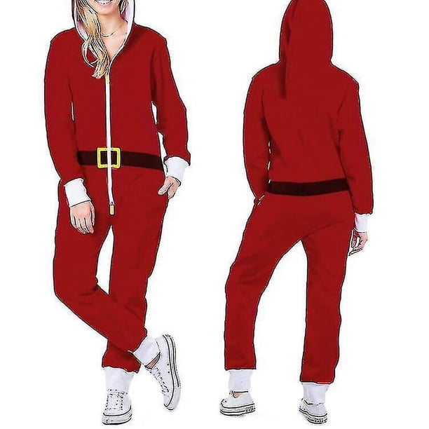 Pijama navideño de una pieza para mujer con capucha, estampado de Papá Noel, mono acogedor para adultos, ropa festiva para el hogar.