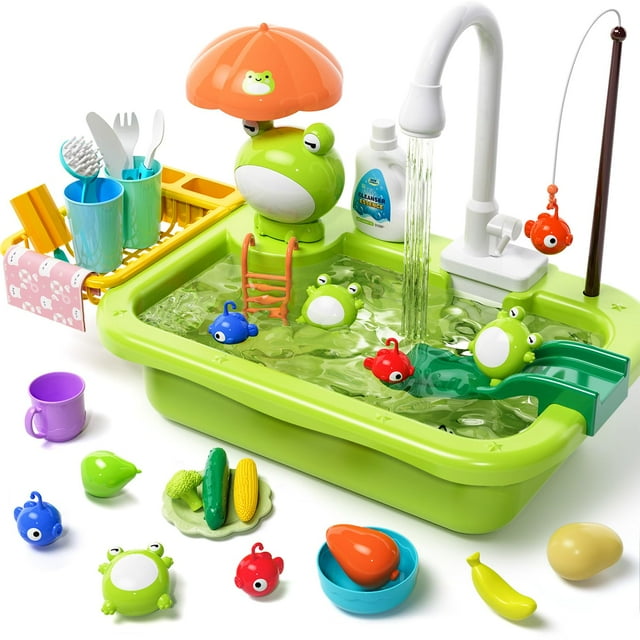 Fregadero de cocina de juguete Pupu Pig con grifo eléctrico para niños de 3 a 9 años
