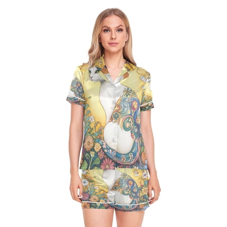 Women Silk Pajama Sets Causal Outings Fashion Sunlit Patterns Pattern Home