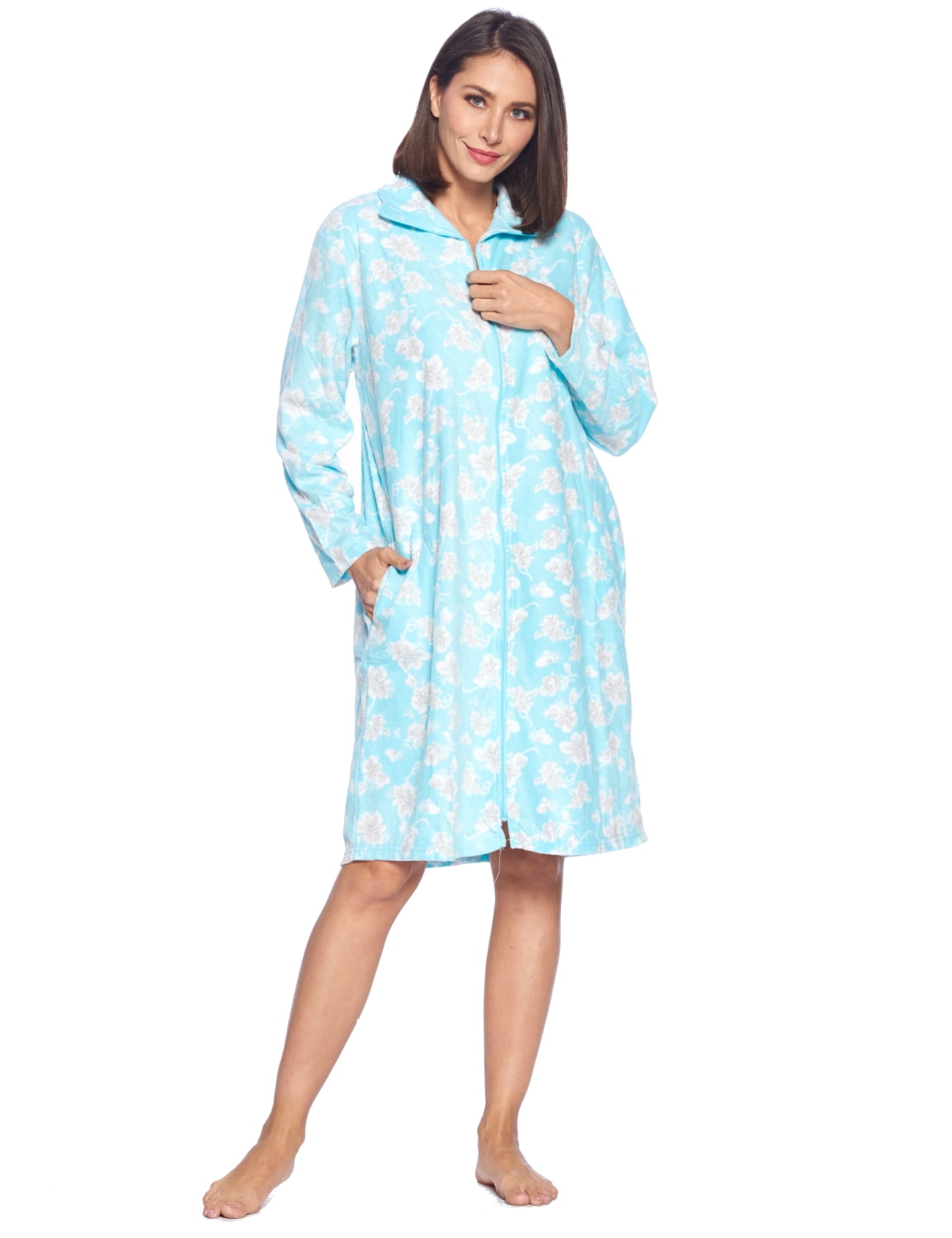 Casual Nights Women's Printed Zipper Front Micro Fleece Robe Duster