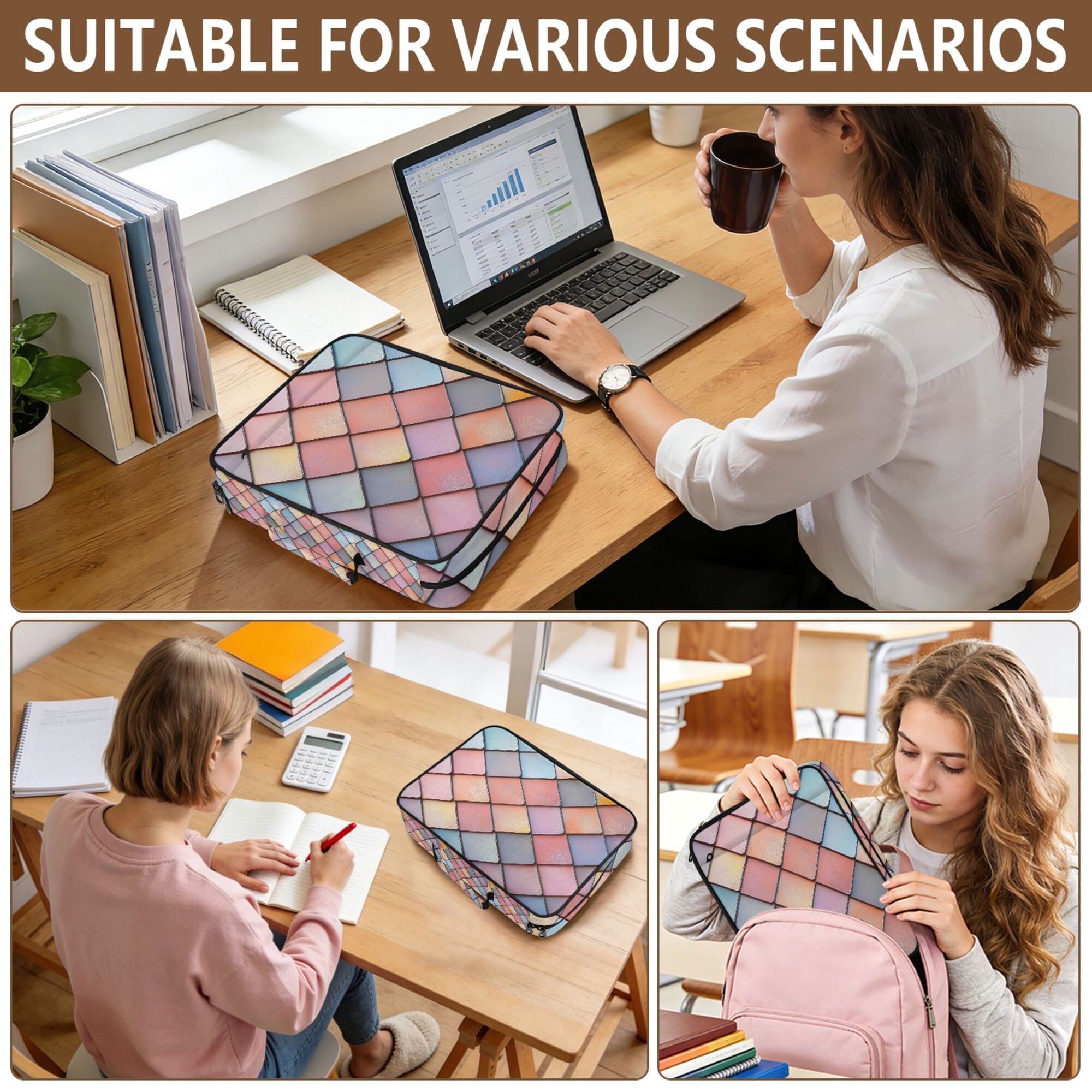FORMRS Accordion File Folder A4 Size 7-Pocket Expanding Document Organizer Bag with 3 Ring Binder, Pink Shimmering Pattern