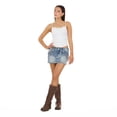 thumbnail image 4 of Forever 21 Women’s Denim Mini Skirt with Rhinestone Accents and Embroidered Back Pocket Detail, Casual Y2K-Inspired Jean Skirt, XS-XL, 4 of 6