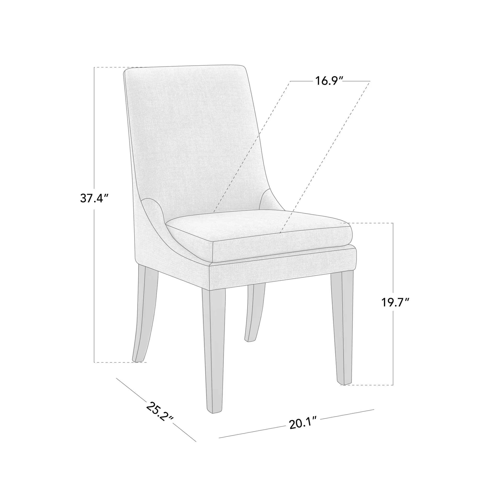 Spruce & Spring Modern Upholstered Dining Chair Set of 2 with Curved Backrest and Solid Wood Legs, Comfortable Padded Fabric Seat for Dining Room Kitchen Living Room, Linen