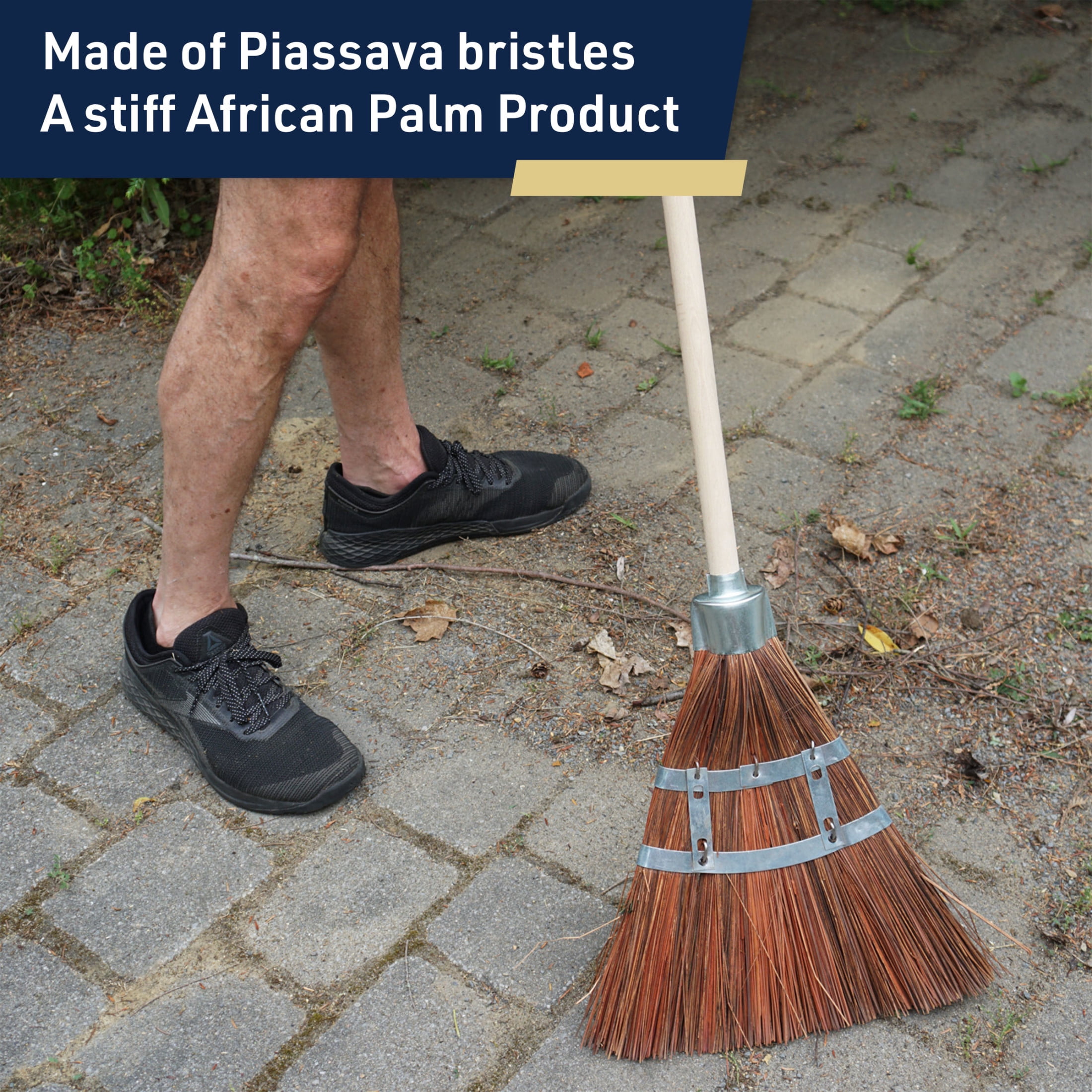 Kings County Tools 57” Outdoor Broom with 12” Wide Natural Bristle Brush