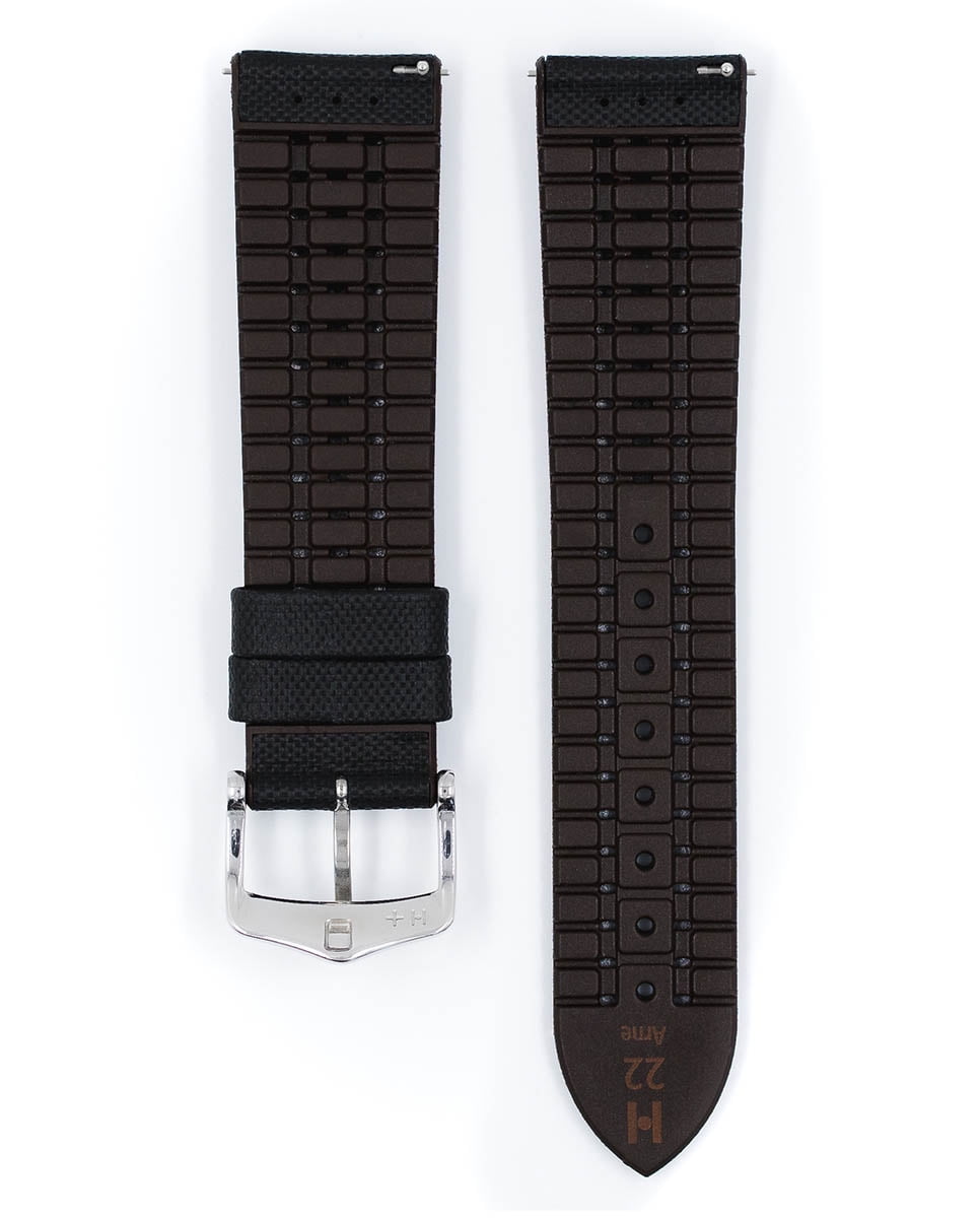 Hirsch Arne Leather Watch Strap - Black - L - 22mm - Silver Buckle -  Natural Rubber 