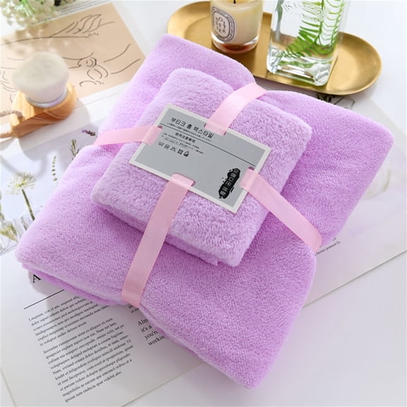 Towel Two In One Soft And High Density Set Coral Absorben Fleece And Towel Bath Home Textiles Polyester Bath Towel,Purple,Coral Fleece