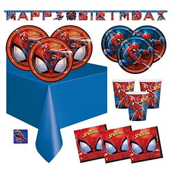 The Toy Express Spiderman Birthday Party Supplies Set (Deluxe Serves 16)