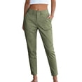 thumbnail image 2 of Hulanddfd Womens Pants High Waist Cargo Trousers, Olive Button Fly Straight Leg Pants with Pockets, Casual 9/11 Length Bottoms, 2 of 6