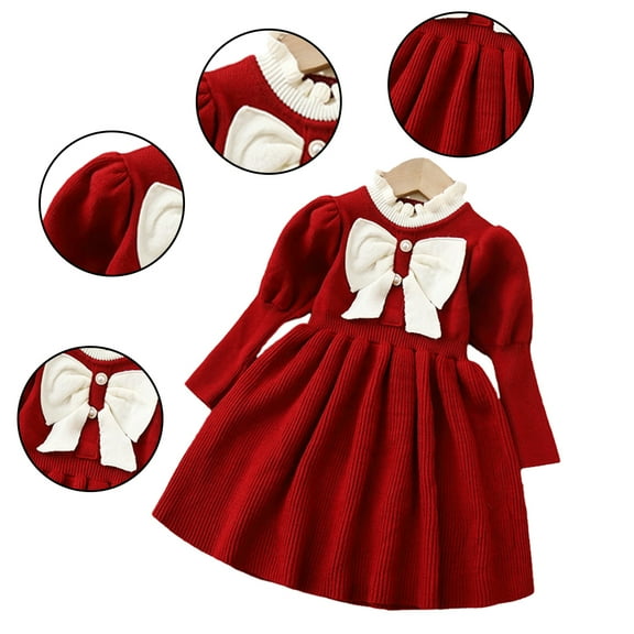 Godderr Toddler Baby Sweater Dress for 1-5Y Girls Princess Knitted Dresses Skirt Outfit Bow Knitwear Dress Soft Breathable Autumn Winter