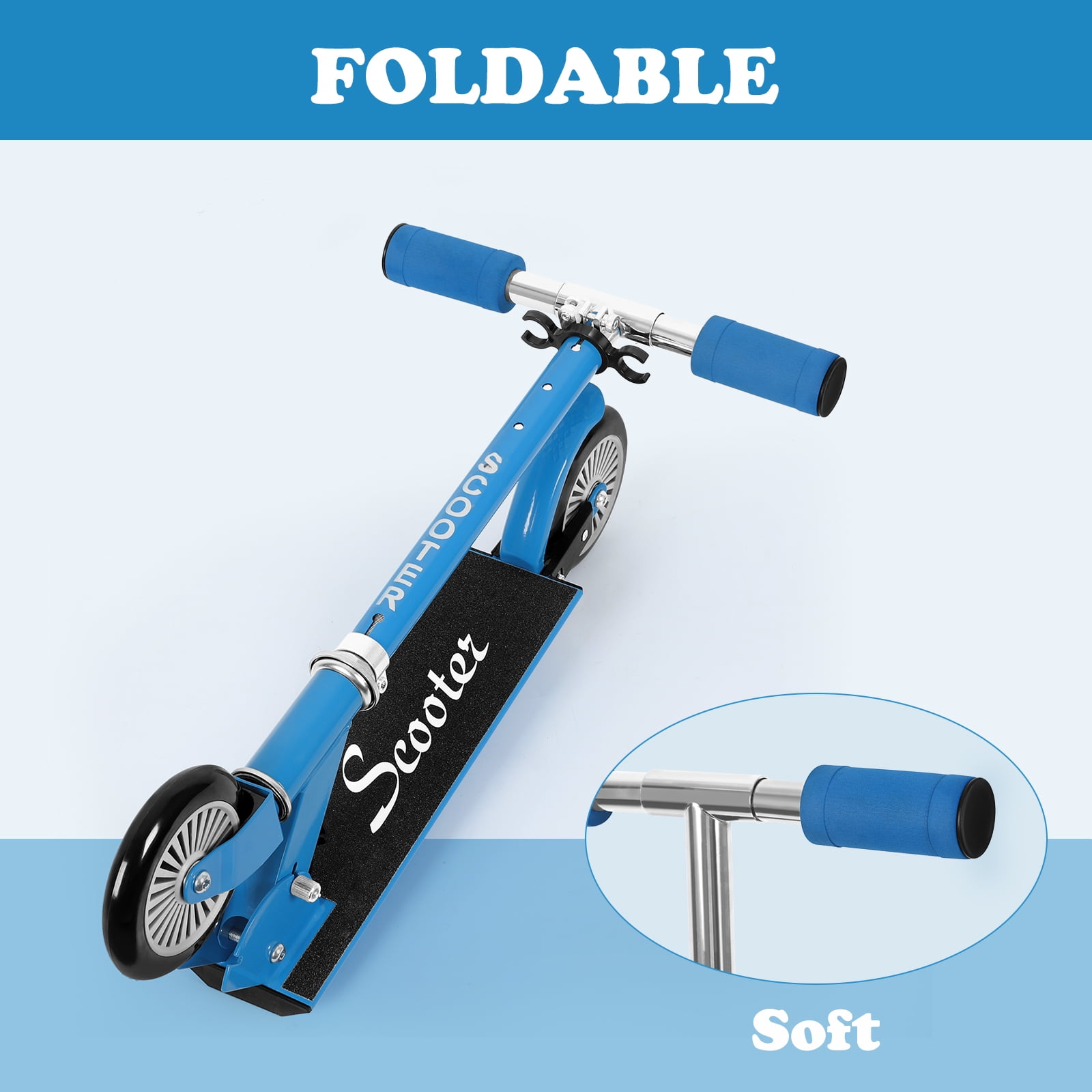 Kick Scooter for Kids Ages 6+ With 2 Wheels, Adjustable Height & Foldable, Sturdy Frame, Blue