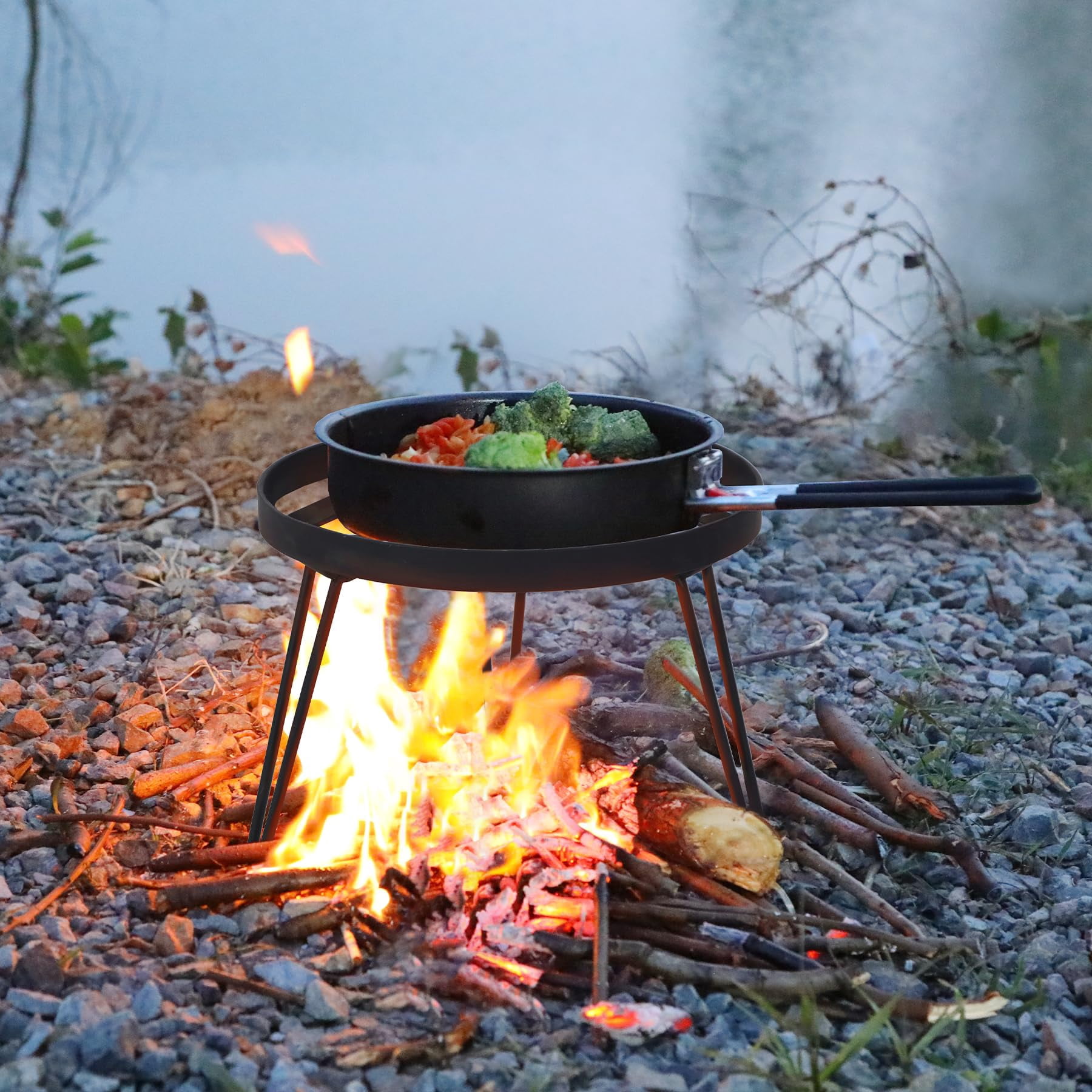 RedSwing Folding Campfire Tripod for Cooking, Portable Camping Tripod Stand for Solo Stove Bonfire Fire Pit, Dutch Oven, Open Fire, Iron Black
