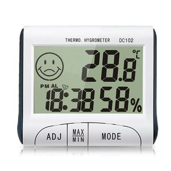 Mini Digital Indoor Thermometer Hygrometer with Clock, LCD Display, ABS Cover, Max/Min Memory, ℃/℉ Switchable, 12/24H Time, No-Nail Installation, Battery Included (White, DC102)