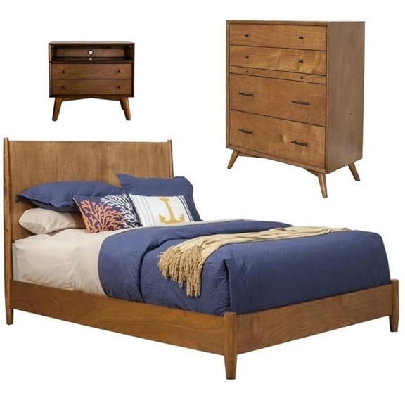 Home Square 3 Piece Set with Chest Queen Wood Panel Bed and 2-Drawer Nightstand