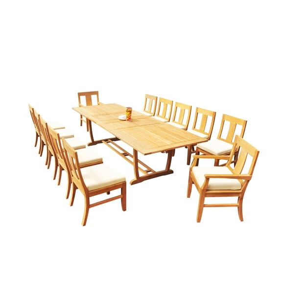 Grade-A Teak Dining Set: 12 Seater 13 Pc: 118 Mas Rectangle Table And 12 Osborne Chairs (2 Arm & 10 Armless Chairs) Outdoor WholesaleTeak #51OS2513