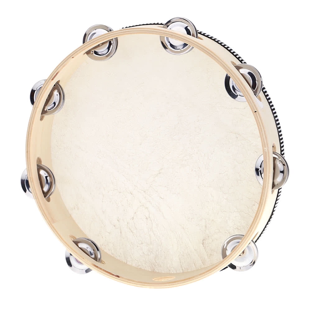 10" Hand Held Tambourine Drum Bell Birch Metal Jingles Percussion