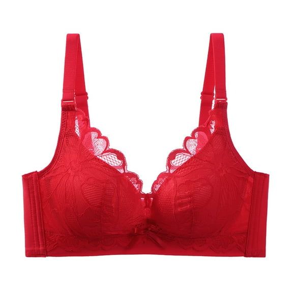 ALLLIST No Wire Bras for Women Push up Red Bralette Soft Lace Plain T-Shirt Underwear for Women