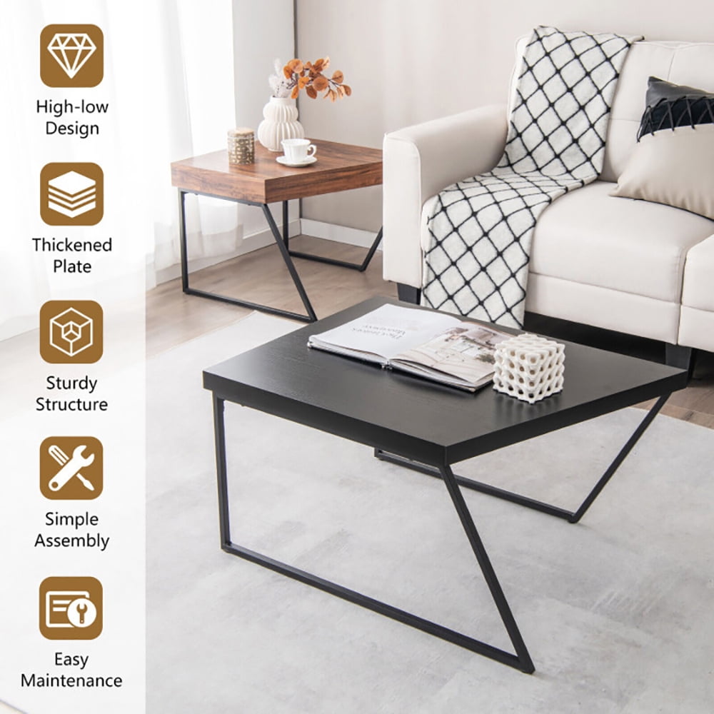 Finihen Coffee Table, Coffee Table Set of 2 with Powder Coated Metal Legs, for Living Room, Reception Room, Brown & Black Finihen Coffee Table, Coffee Table Set of 2 with Powder Coated Metal Legs, for Living Room, Reception Room, Brown & Black