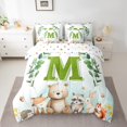 thumbnail image 2 of Feelyou Green Initial M Letter Bedding Comforter Set 7 Pieces, Kawaii Bear Fox Animal Full Bedding Set, Eucalyptus Leaves Reversible Fitted Sheet Flat Sheet, Luxury Bedroom Decor, 2 of 8