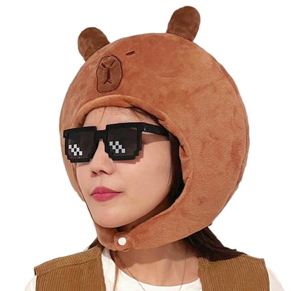 Funny Capybara Hat for Kids 3D Cartoon Plush Hat Winter Warm Headgear Cap Party Accessories Stage Props