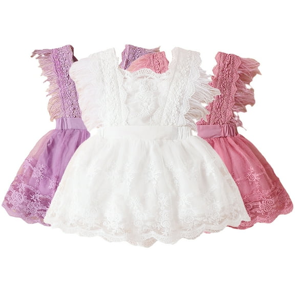 YTDSCS Baby Kids Girls Lace Dress Short Sleeve Tulle Princess Dresses Toddler Summer Ruffle Party Gowns Sundress for Girls 6M - 6T