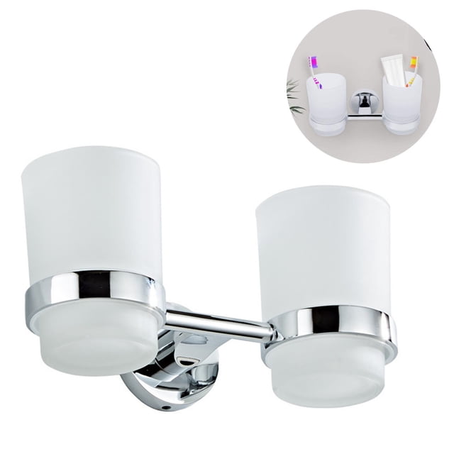 Portacepillos de dientes de aleación de aluminio, organizador de pared con vaso de vidrio esmerilado, duradero y anticorrosivo para almacenamiento en el baño, ahorra espacio, diseño de calidad de