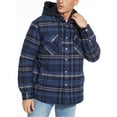 thumbnail image 3 of Frontwalk Mens Coats Winter Heavy Full Zip Hoodies Jacket Flannel Outerwear Vintage Plaid Print Warm Hooded Tops with Lined Navy Blue 3XL, 3 of 7