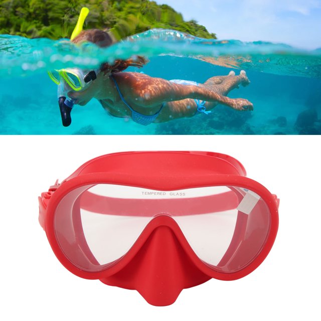 Diving Goggles, Anti Fog Tempered Glass Snorkeling Dive With Silicone Strap Foldable Panoramic View Swim Goggles