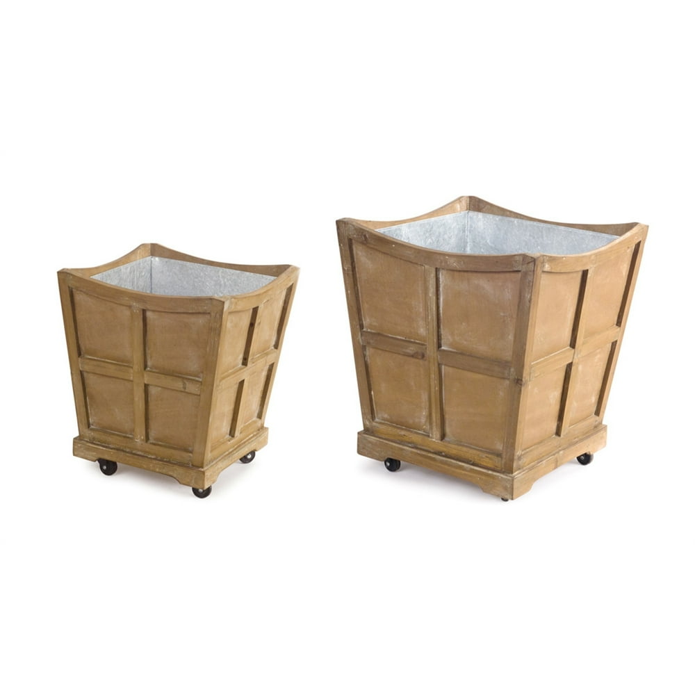 Planter on Wheels (Set of 2) 14.5"SQx17.25"H, 18.5"SQx21.25"H Wood