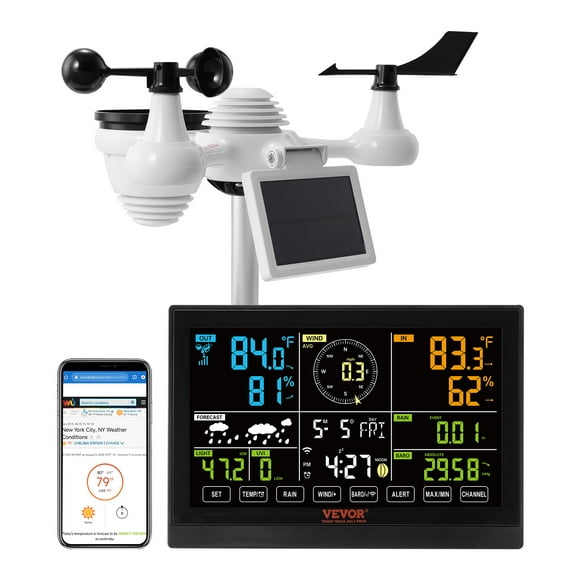 BENTISM 7-in-1 Wi-Fi Wireless Weather Station, for Indoor and Outdoor Temperature and Humidity, Wind Speed/Direction, Rainfall, with Built-in Barometer and 7.5in Digital Color Display