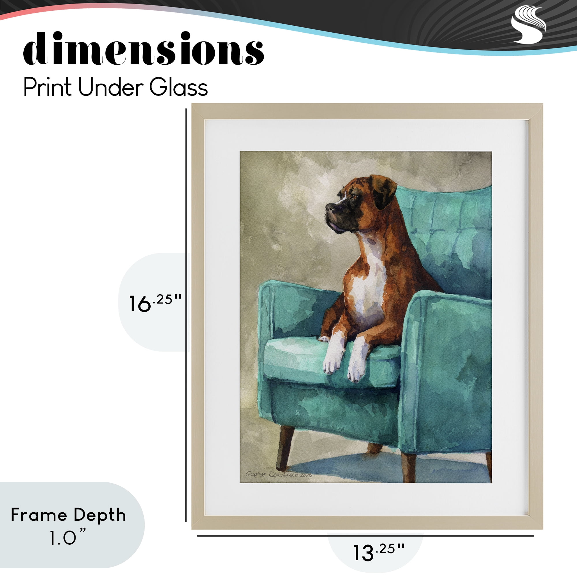 Stupell Industries Majesty Boxer on Armchair Birch Framed Print Under Glass, design by George Dyachenko