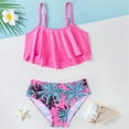 thumbnail image 3 of GYRATEDREAM Girls 2-Piece Bathing Suit Kids Sleeveless Adjustable Spaghetti Strap Hawaii Print Swimsuit Tankini Sets Children Beach Vacation Swimwear Pink for 8-14 Years, 3 of 8