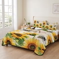 thumbnail image 2 of Twin Quilt Set 68''x86'', Sunflower Bee Lightweight Summer Bedspread Coverlet Set with 2 Pillow Shams, Yellow Botanical Vintage Rose Floral Spring Breathable All Season Quilt Bedding for Dorm/Bedroom, 2 of 9