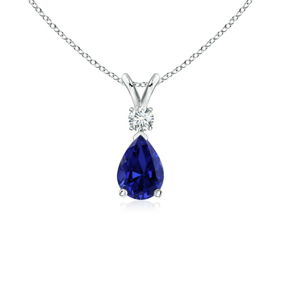 ANGARA Lab Grown Blue Sapphire Teardrop Pendant with Lab Diamond for Women in 925 Sterling Silver (Size-7x5mm) | Anniversary, Jewelry Gift for Women | Lab-Grown Blue Sapphire Necklace