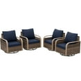 thumbnail image 7 of EAGLE PEAK 4 Piece Wicker Outdoor Rocking Chairs with Cushions, Rattan Swivel Rocker Patio Chairs for Backyard Deck Porch & Garden, Brown/Blue, 7 of 7