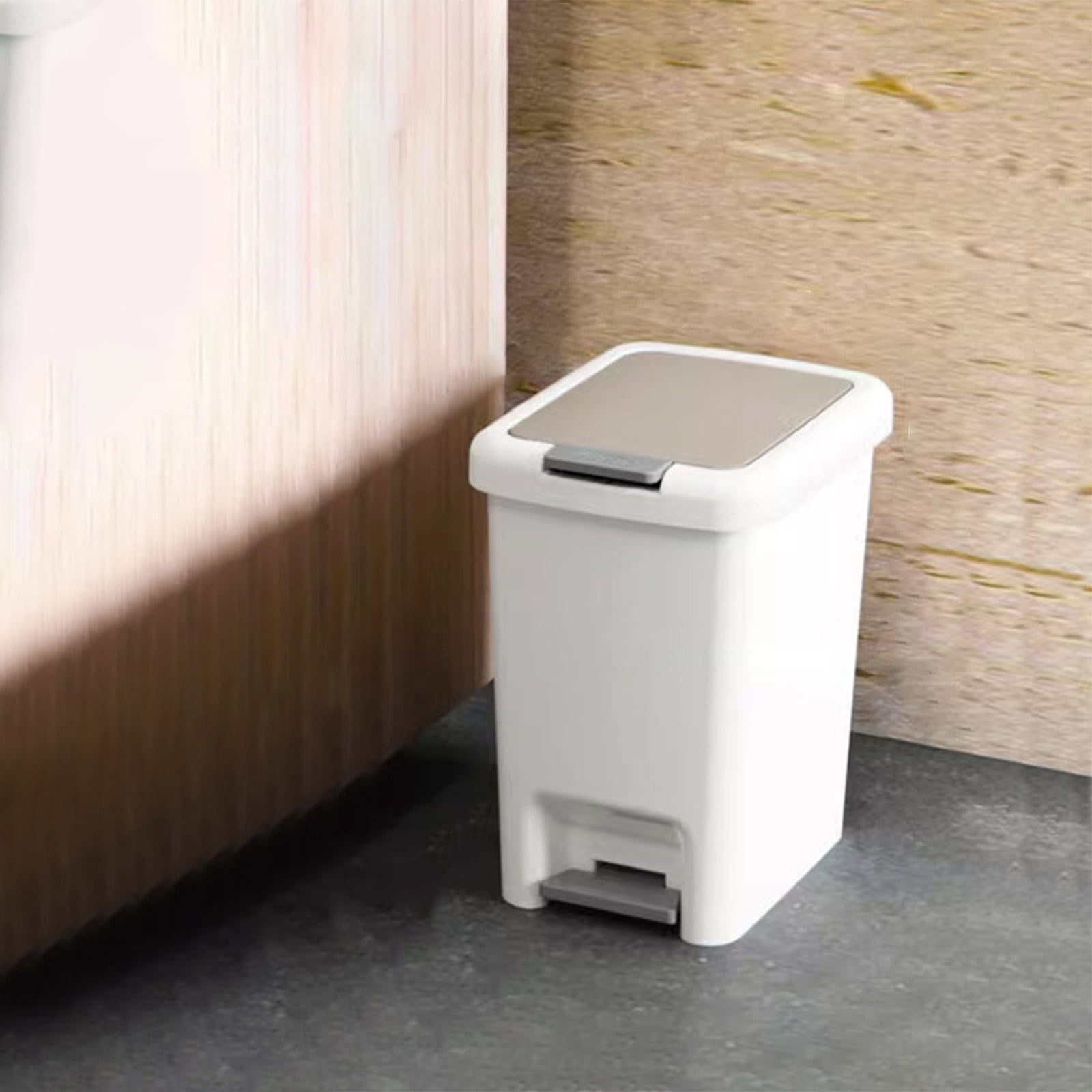 Small Bathroom Trash Can with Lid,Lid Foot Pedal Hand Press Trash Can,Slim Soft Close Garbage Can,Wastebasket Container Trash Bin for Office Bedroom Kitchen Living Room