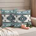 thumbnail image 2 of Turquoise Boho Outdoor Waterproof Pillow Covers, Southwestern Ethnic Aztec Retro Geometric Decorative Square Throw Pillowcase Sofa Cushion Sham for Patio/Couch/Chair, 24"x24" 2 Pack, 2 of 8