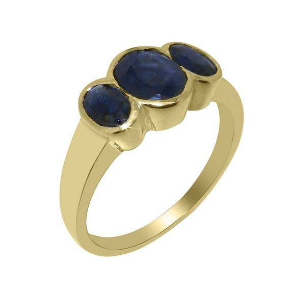 LBG British Made 9k Yellow Gold Natural Sapphire Womens Anniversary Ring - 33 size options - Size 6.5