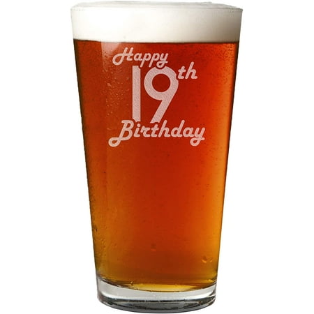 

Retro Birthday Etched 16oz Pint Beer Glass 19th Birthday Gift