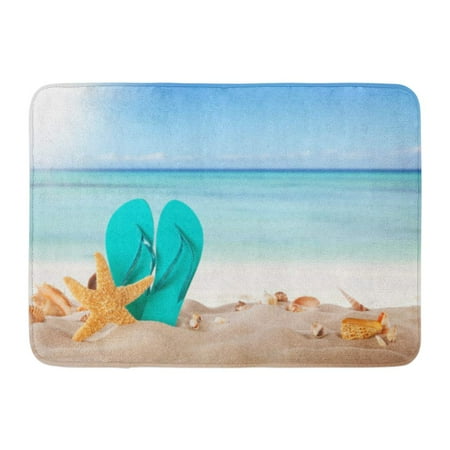 Sandals Rug (GODPOK Aquatic Sand Summer Concept with Sandy Beach Shells and Blue Sandals Conch Sea Rug Doormat Bath Mat 23.6x15.7)