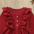 thumbnail image 4 of Zanarzt Robe pour Tout-Petit Fille Robe pour Tout-Petit Enfants Bébé Fille en Lin Uni à Boutons à Volants Robe de Fête Vêtements Rouge, 5-6 Ans, 4 of 5